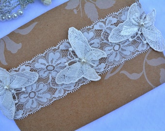 Ivory Lace Wedding Garter Set Lingerie For Bride Bridal Ivory Rustic Butterfly Garter Stretch Lace Garter For Wedding Ivory Accessory Garter