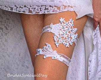 Wedding accessory blue white lace garter, prom garter white, bridal garter set vintage set toss garter white wedding bridal accessories blue