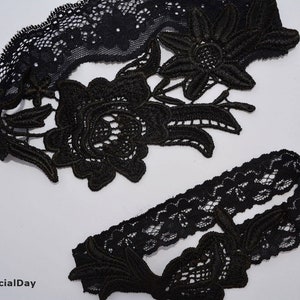 Black garter set goth black bridal garter bridal accessories lace garter set wedding handmade garter belt sexy toss garters black image 3