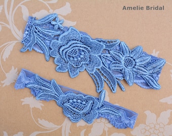 Something Blue Lace Garter Set For Wedding, Blue Wedding Gift Garter Set Blue Garter Belt, Wedding Garter Vintage, Garters For Brides Blue