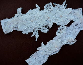 Ivory Lace Wedding Garter Set Lingerie For Bride, Bridal Ivory Rustic Flower Garter, Stretch Lace Garter For Wedding Free Shipping Garter