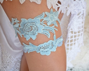 Light blue bridal clothing lingerie garter set for brides wedding party gift something blue bridal accessory garters light blue color flower