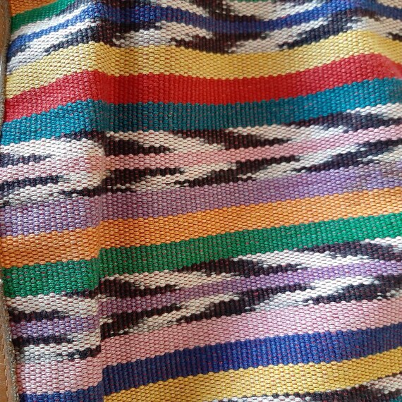 Colorful IKAT woven stripe  leather drawstring bag - image 3