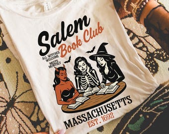 Nostalgische Halloween-T-shirt, Salem Reading T-shirt, retro grafische Halloween-shirt, jaren 90 Halloween-shirt, vintage herfst shirts, spooky shirts