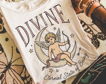 Celestial Angel Cherub Graphic Tee | Vintage Angel Aesthetic Shirt | Spiritual Art T-Shirt | Witchy Boho Unisex Top