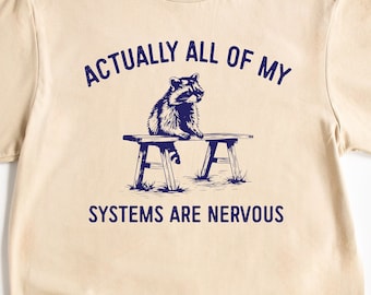 Camiseta divertida sobre la ansiedad / Camiseta vintage con estampado de mapache / Camiseta con humor sobre salud mental / Camiseta retro con meme / Camiseta unisex con dibujo animado