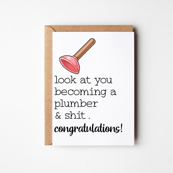 Plumber Grad School, Trades Grad Card, Card for New Plumber, Grad Card Plumber, Funny Cards, Becoming a Plumber, Graduation Cards