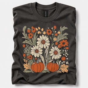 Boho Fall Floral Shirts, Retro Fall Tshirt, Autumn  Shirt, Pumpkin Season Graphic Tee, Vintage Fall Pumpkin Aesthetic, Floral Fall Tee