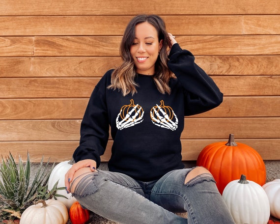 Pumpkin skeleton hands sweatshirt deals