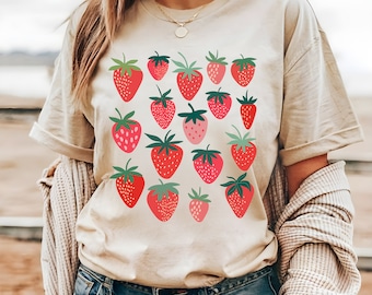 Camisetas de fresa, camisetas estampadas, regalos de fresa, para amantes de las fresas, camisetas de fresa, camisetas rústicas, camisetas de jardinería, camisetas de frutas