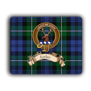 Forbes Scottish Clan Green Tartan Crest Computer Mouse Pad