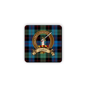 Guthrie Scottish Clan Tartan Motto Crest Rubber Coaster set of 4