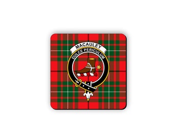 MacAulay Scottish Clan Tartan Motto Crest Rubber Coaster set of 4