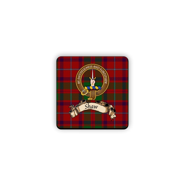 Shaw Scottish Clan Tartan Motto Crest Rubber Coaster set of 4