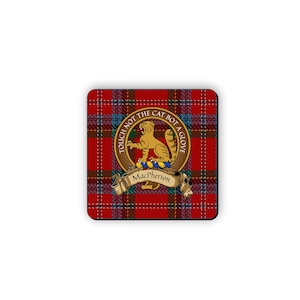 MacPherson Scottish Clan Tartan Motto Crest Rubber Coaster set of 4