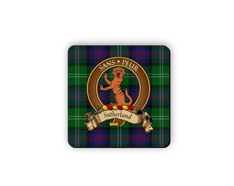Sutherland Scottish Clan Tartan Motto Crest Rubber Coaster set of 4