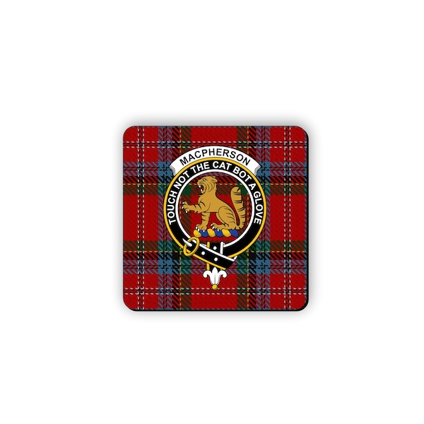 MacPherson Scottish Clan Tartan Motto Crest Rubber Coaster set of 4