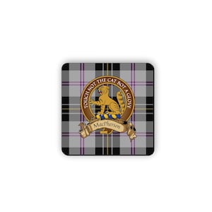 MacPherson Scottish Clan Dress Tartan Motto Crest Rubber Coaster set of 4