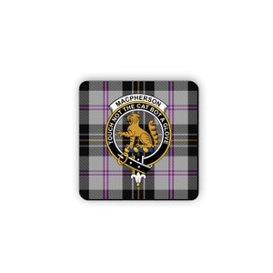 MacPherson Scottish Clan Dress Tartan Motto Crest Rubber Coaster set of 4