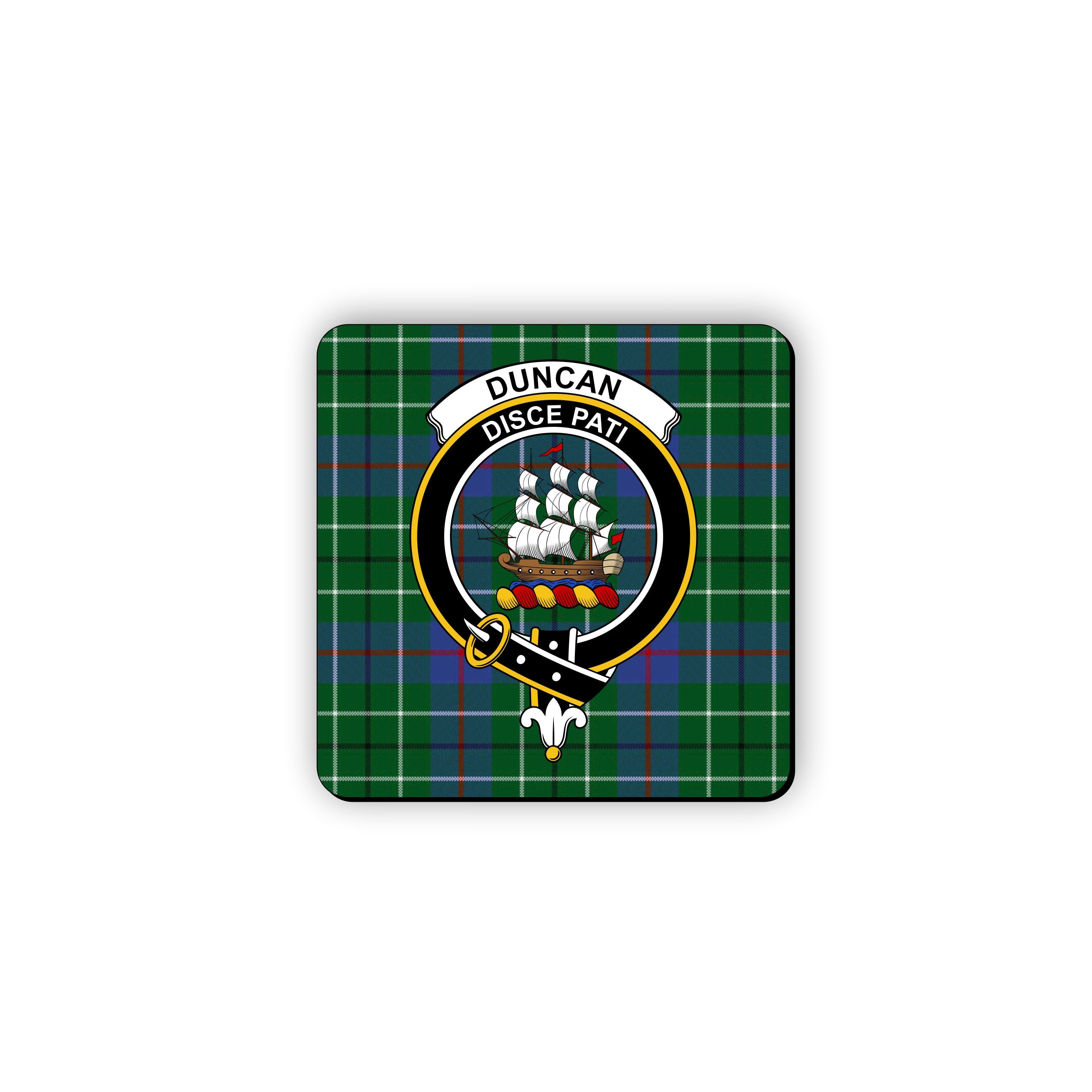 Duncan Scottish Clan Tartan Motto Crest Rubber Coaster set of 4