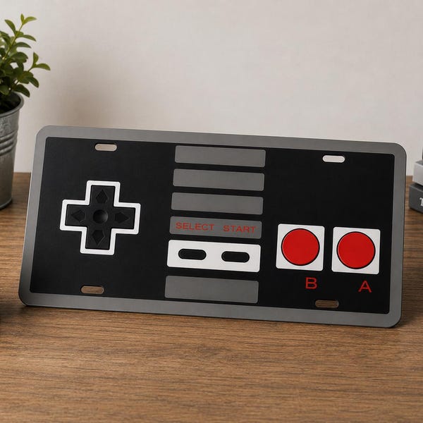 Retro Gamer License Plate Sign – Controller Metal Wall Decor – Video Game Gift for Him – Gamer Room & Man Cave Decor