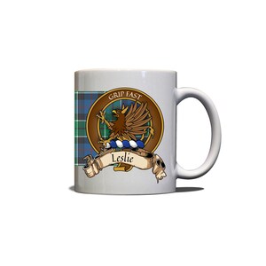 Leslie Scottish Clan Tartan Crest Motto 11oz Mug