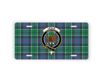 Leslie Scottish Clan Tartan Crest Novelty License Plate