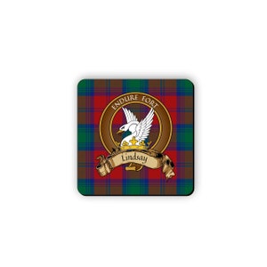 Lindsay Scottish Clan Tartan Motto Crest Rubber Coaster set of 4