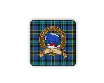 Weir Scottish Clan Tartan Motto Crest Rubber Coaster set of 4