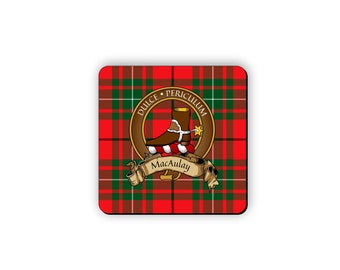 MacAulay Scottish Clan Tartan Motto Crest Rubber Coaster set of 4