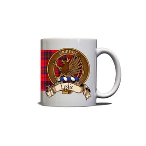 Leslie Scottish Clan Red Tartan Crest Motto 11oz Mug