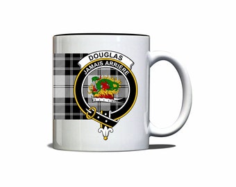 Douglas Scottish Clan Grey Tartan Crest Mug
