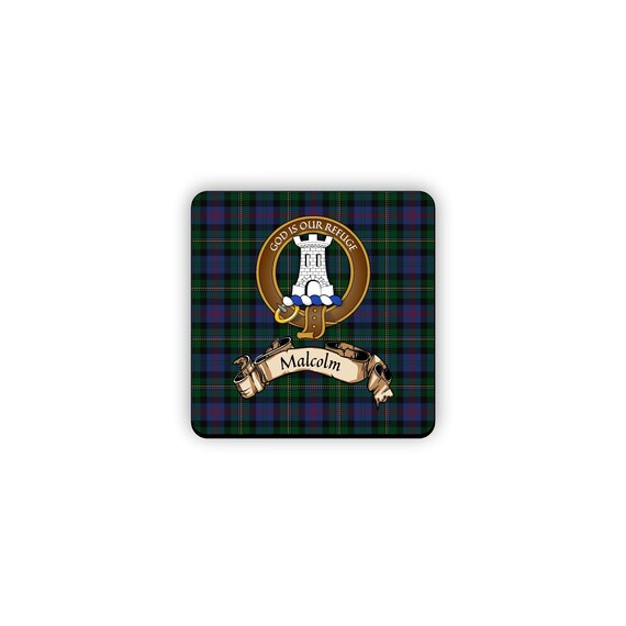Malcolm Scottish Clan Dress Tartan Motto Crest Rubber Drink Coaster 