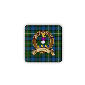 Ferguson Scottish Clan Tartan Crest Rubber Coaster set of 4