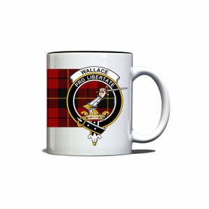 Wallace Scottish Clan Red Tartan Crest Motto Mug