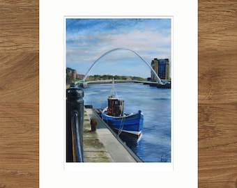 Newcastle Quayside 'Blue Boat on the Tyne' | Signed Limited Edition Fine Art Print