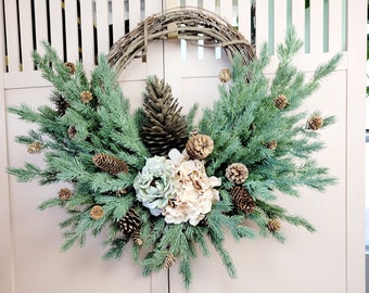 Ellie, rustic Christmas wreath, Christmas door decor, Christmas wreath, pinecone decor, country Christmas, cottage door, farmhouse, holiday