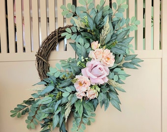 Rose & Eucalyptus Wreath: Minimalist Pink Floral Door Decor