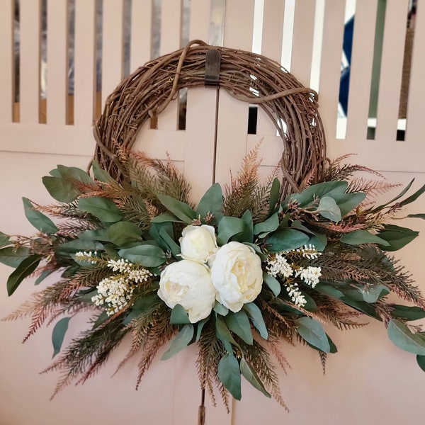 Molly, front door wreath, neutral door wreath, floral wreath, modern flower wreath, farmhouse wreath, eucalyptus wreath, wedding wreath,home