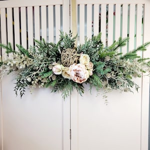 Farmhouse Christmas Table Centerpiece: Rose Gold Pinecone Swag
