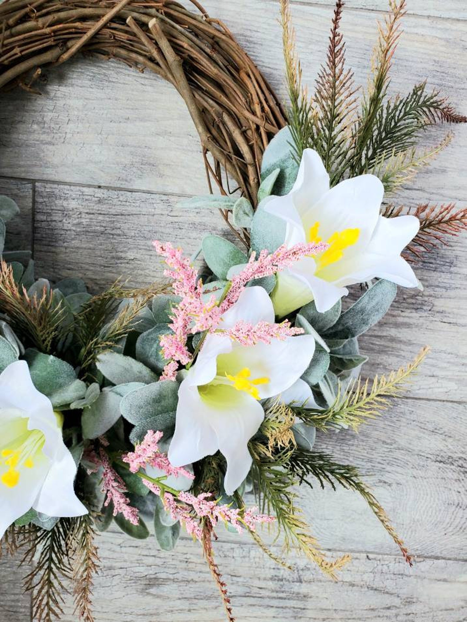 Easter lily wreath spring wreath spring front door wreath Etsy
