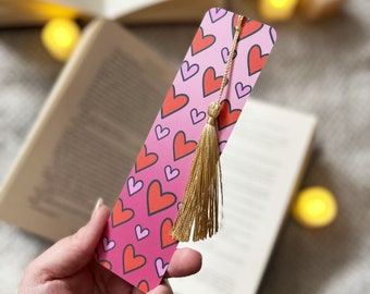 Pink Heart Bookmark: Handmade with Silky Tassel