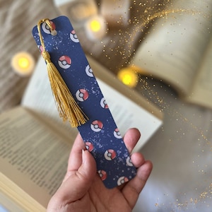 Handmade Pokéball Bookmark: Gold Silky Tassel, Anime Gift