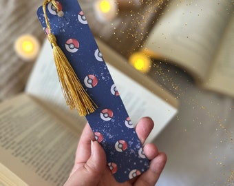 Handmade Pokéball Bookmark: Gold Silky Tassel, Anime Gift