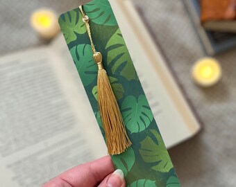 Monstera Leaf Bookmark with Silky Tassel, Handmade Reader Gift