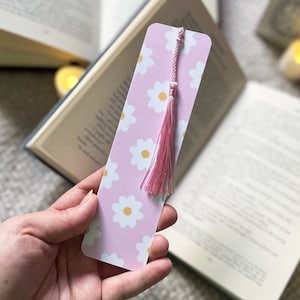 Pink Daisy Bookmark with Silky Tassel: Handmade Reader Gift