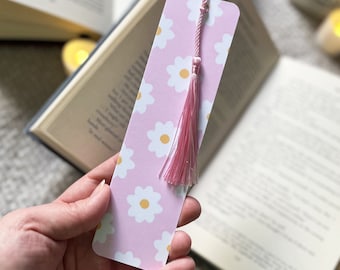 Pink Daisy Bookmark with Silky Tassel: Handmade Reader Gift