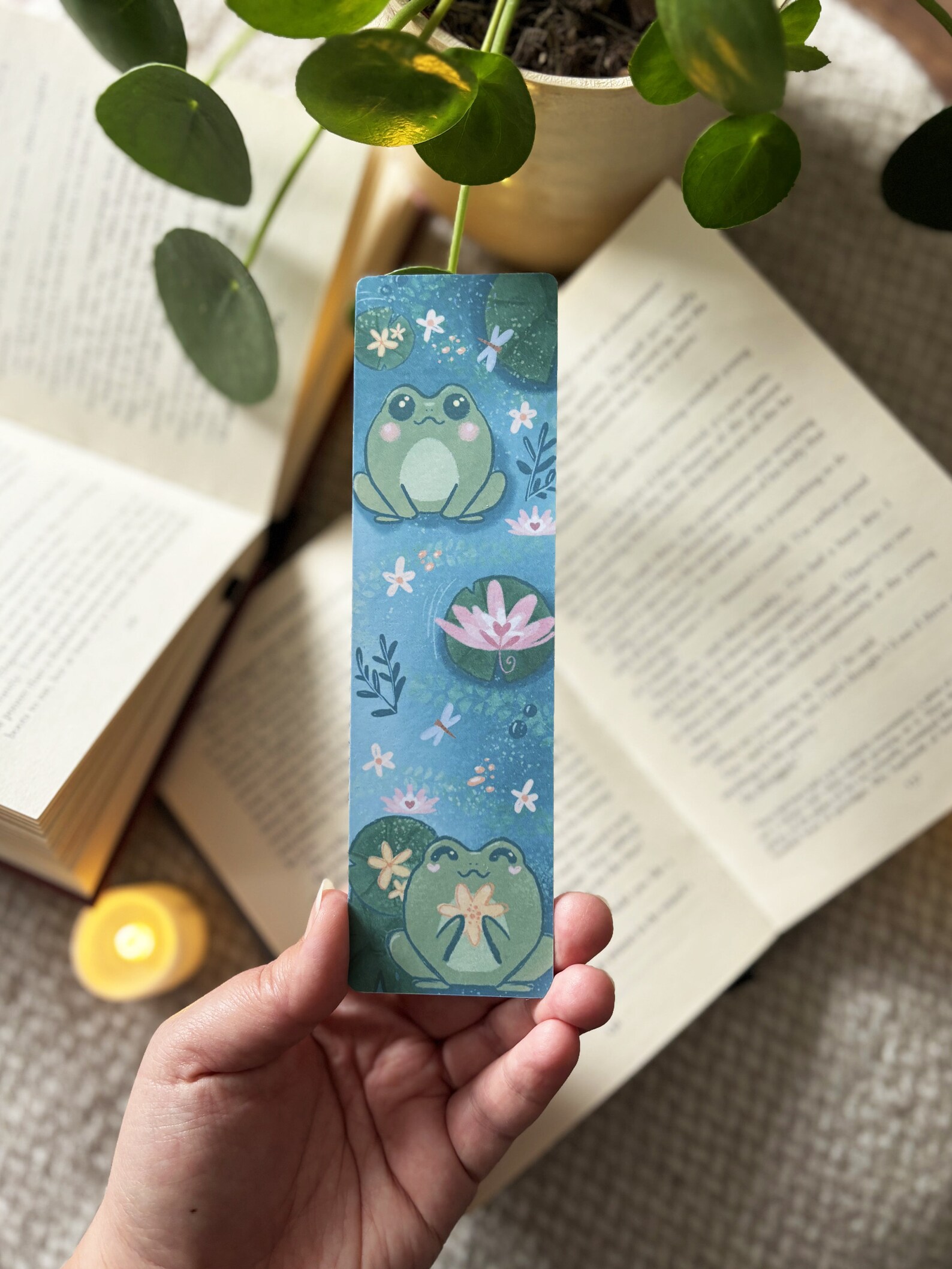 Kawaii Frog Bookmark: Lilypad Illustration With Tassel - Etsy