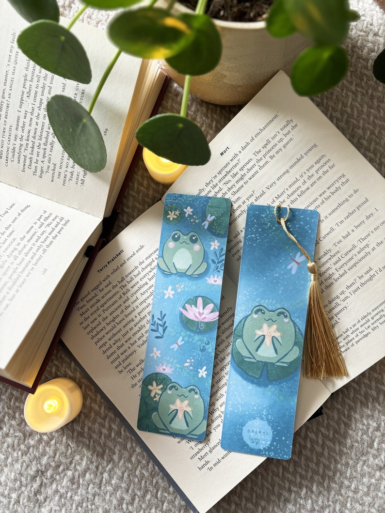 Kawaii Frog Bookmark: Lilypad Illustration With Tassel - Etsy