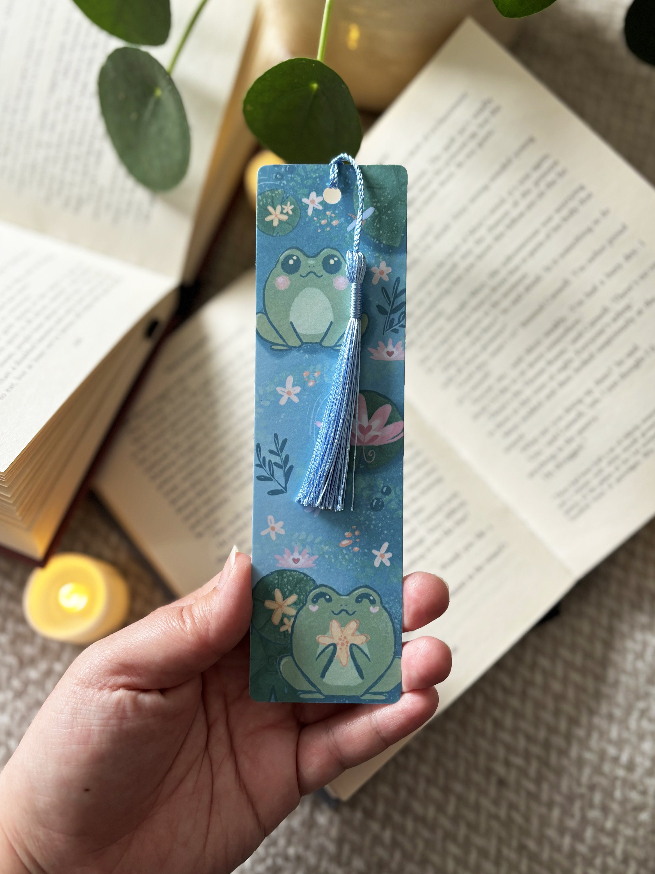 Kawaii Frog Bookmark: Lilypad Illustration With Tassel - Etsy